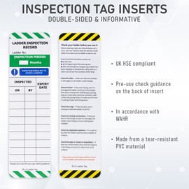 LV Ladder Tags - 10 Holders and 20 Ladder Inspection Tag Inserts - Full Pack - Fits All Ladder Types & Other Equipment - Suitable for Indoor & Outdoor Use