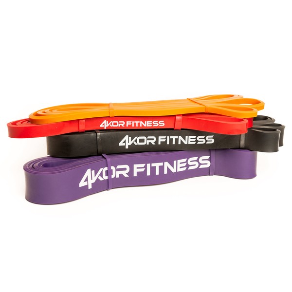 Set of 4KOR Fitness 41” Resistance Bands (Orange, Red, Black, Purple)