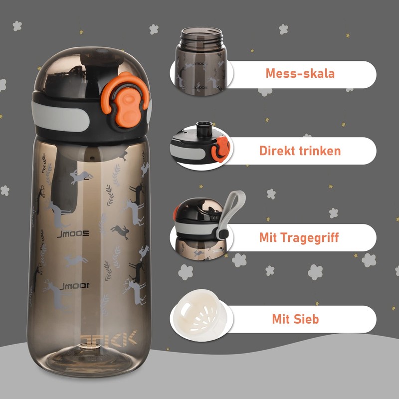 TKK 1005 Kinderflasche 350ml auslaufsicher, Tritan BPA-Frei einhändig bedienbare mit