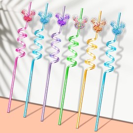 24Pcs Glitter Mouse Straws for Kids Party Favors, Straws for Birthday Party Supplies, Drinking Straws for Boys Girls Party Decorations