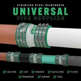 Fernco 4" Hulk Pipe Coupling Non Shear Below Ground Rated Sewer and Drain Universal Connector for Clay, Plastic, Concrete Ductile and Cast Iron Materials