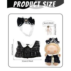 LOZTBUE 1 x 17 cm clothing compatible with Laabubu dolls, 17 cm black doll clothing accessories with dress, bag, bow, hair clip, boys and girls (doll)
