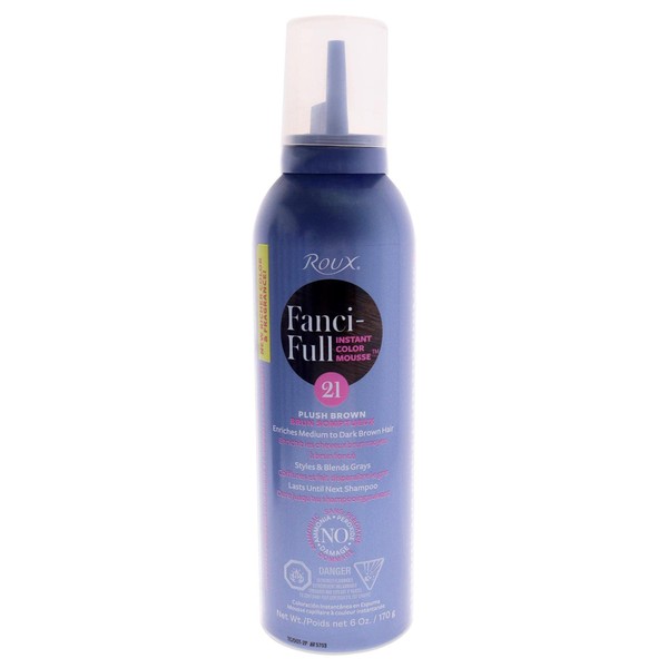 Fanci-Full Instant Color Mousse by Roux, 21 Plush Brown, Temporarily Enriches Medium to Dark Brown Hair, 6 Fl Oz