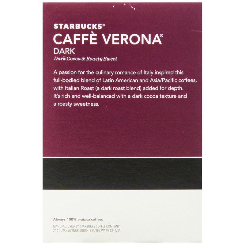 Starbucks Caffe Verona, Dark, K-cup Portion Pack for Keurig K-cup