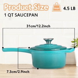 NSIRONS Enameled Cast Iron Sauce Pan, 1 Quart Enameled Saucepan with Lid, Mini Dutch Oven Enamel Saucepan for Cooking Pasta Sauce, Gravy, Puddings, Marinate, Boiling (Blue Green)