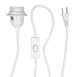 Rustic State Fabric Cord with Toggle Switch for Hanging Pendant Lamp Fixture - 15 Feet Braided Flexible Cable with E-26/ E-27 Light Bulb Socket & 2 Prong Flat Plug - White