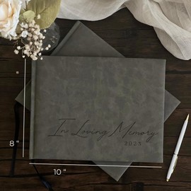 Funeral Guest Book for 2025 Celebration Of Life Memorial Service - Leather Memory Book for Funeral Guests to Sign In with Condolence Memory Table Sign & Back Pocket - Gray Guestbook
