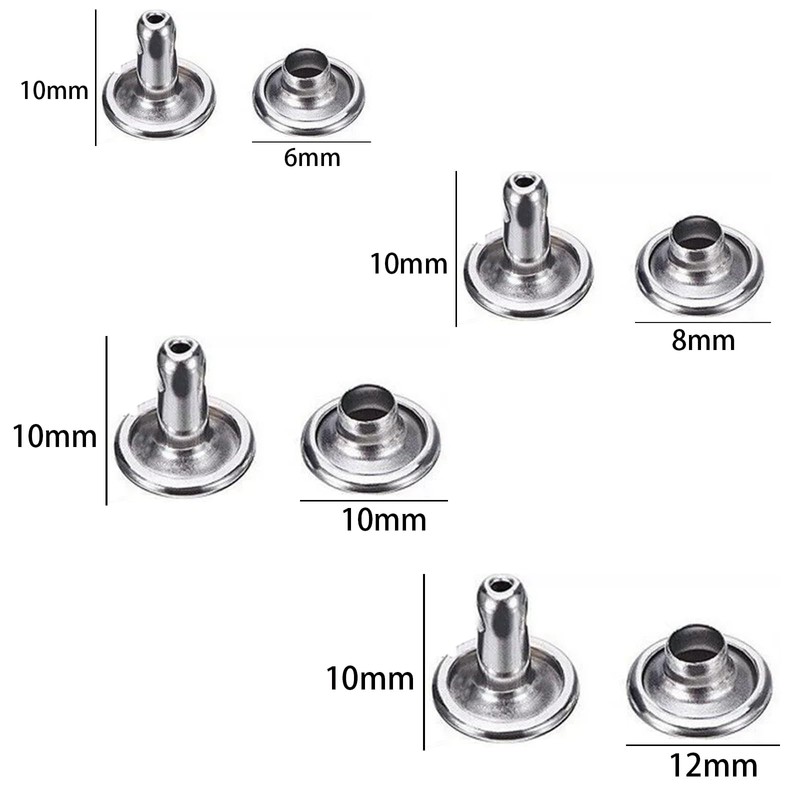 Mcoser 150 Sets Silver Leather Rivets 8mm x 10mm Tubular