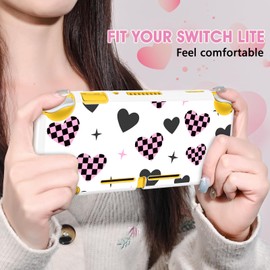 DLseego Protective Case Controller for Switch Lite Console 2019, Lovely Love Anti-Slip Shock-Absorption Protective Hard PC Case with 2 PCS Thumb Grips Caps for Joycon Controllers - White Black