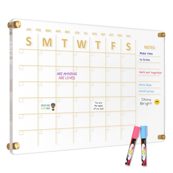 AMUSIGHT Large Acrylic Calendar for Wall, 24" X 16" Golden