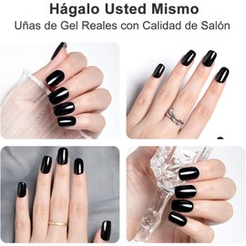 Cherimoya 14Pzs Tiras de Uñas de UV gel Semicuradas LED Uñas Pegatinas de Gel para Arte DIY con Lima de Uña, Almohadilla de Preparación y Palo de Madera Cherimoya - Negro