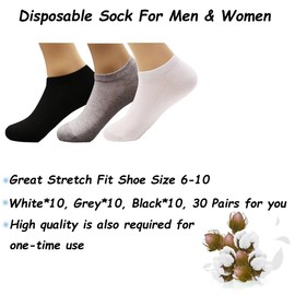 Aisetmoon 30 Pairs Disposable Socks for Travel Portable Elastic Stockings, Low Cut Ankle Socks Women Men Socks Bulk Pack Wholesale Athletic Socks.(black, white, gray)