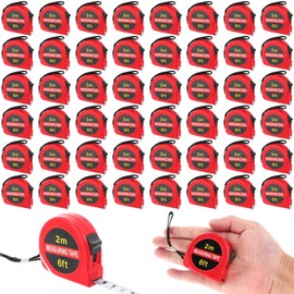 Copkim 50 Pcs 6ft Mini Tape Measure Retractable Bulk 2m Small Measuring Tape Pocket Tiny Measurement Tape with Inch and Metric for Construction Operation Christmas Bulk Items Gifts for Men (Red)