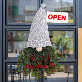 Green Wreath Spring Wreath Artificial Gnome Leaves Wreath with Berries Pinecone for Front Door Wall Decorations Welcome Wreath Window Hanging Pendant