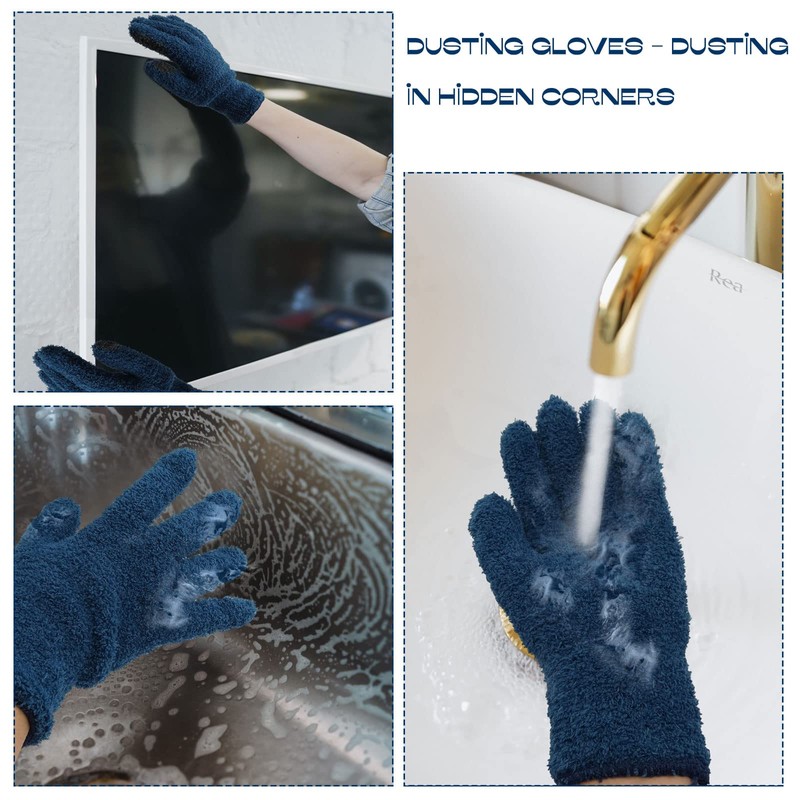 BLMHTWO 2 Pairs Microfiber Dusting Gloves Washable Microfiber Gloves Mitt
