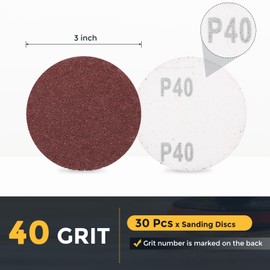 HARFINGTON 30 Pcs 3 Inch Sanding Disc 40 Grit Hook and Loop Sandpaper Random Orbital Sander Pads for Woodworking Automotive Metal Polishing