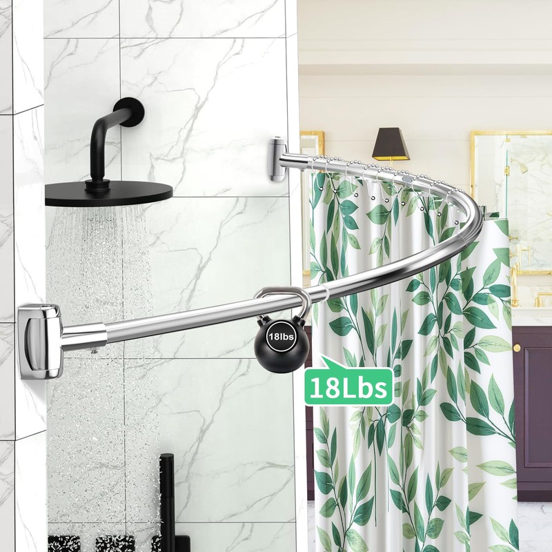 YNL Curved Shower Curtain Rod 35-82In(2.9-6.8Ft), Brushed Nickel Rounded Rustproof