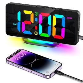 Ankilo Digital Alarm Clock, Large LED Digital Clock for Bedrooms with 10 Color RGB NightLight, 2 Alarm, Snooze, USB Charging Port, Adjustable Volume & Brightness for Heavy Sleepers