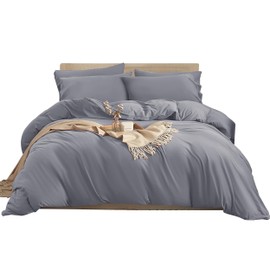 Imperial Rooms Double Duvet Cover Set – Brushed Microfiber Plain Grey Bedding Bed Set with Pillow Cases – Ultra Soft Button Closure Quilt Cover (200 x 200 Cm)
