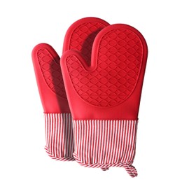 Heat-Resistant Silicone Oven Mitts – 13” x 7”Non-Slip Cotton-Lined, Flexible Grip, Waterproof, Durable for BBQ, Baking, Air Fryer & Grilling (Red)