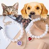 Pndeyo 2pcs Pearl Cat Collars, Adjustable Heart-Shaped Cat Necklace, Sparkly