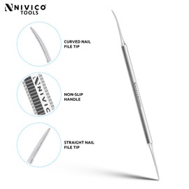 Nivico Tools Corner File Nail Pusher & Cuticle Pusher Tool | Hex handle Solid Cuticle Remover, Nail Cleaner & Scraper for Nail Techs, Manicure & Pedicure Essentials