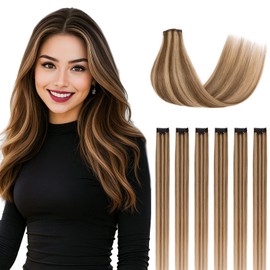 SEGOHAIR Clip in Hair Extensions Real Human Hair 6Pcs Medium Brown mix Dark Blonde Highlights Double Weft Hairpieces Straight Hair Extensions Clip in Seamless 10inch 31g