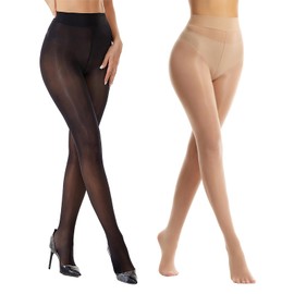 Viyongan Shiny Pantyhose for Women Ultra Oil Shimmer Tights High Waist Dance Tights Run Resistant 2 Pairs (Natural+Black,L-XL)