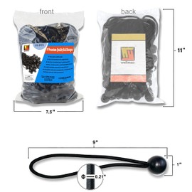 9 inch 50 Piece Heavy Duty 5mm Ball Bungee Canopy Cord By Wellmax, Black Color