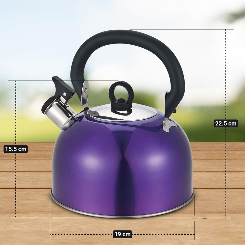 Buckingham Stainless Steel Whistling Kettle Metallic Purple with Cool Touch