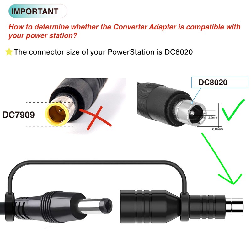 DC5521 5.5mm x 2.1mm Connector to DC8020 Adapter for Solar