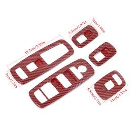 Voodonala Window Lift Switch Power Window Control Regulator Button Embellishment Trim 2018-2024+ Dodge RAM Interior Accessories ABS Red Carbon Fiber 5pcs