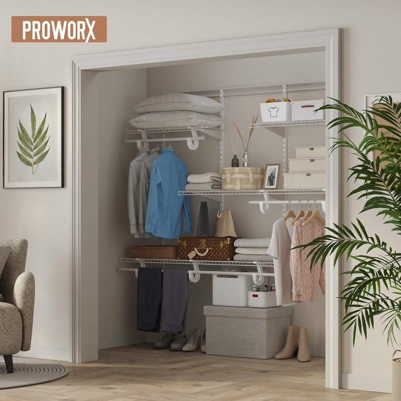 PROWORX 4-6 Ft Closet Organizer System, Adjustable Metal Wire White