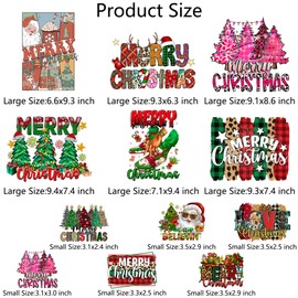 12 hojas de parches de Navidad para planchar, vinilo de transferencia de calor, calcomanía de calor para ropa, chaquetas de vaquero, diseño de feliz Navidad, calcomanías lavables para decoración de
