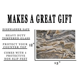 Rogue River Tactical Brown Gray Granite Stone Marbled Pattern Textured Marble Art Kitchen Glass Cutting Board Modern Decorative Gift Abstract Wavy Contrast Design