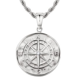 KRKC&CO Men's Necklace with Coin Pendant, Compass Lion St. Christopher Jesus Gold Chain, 2.5 mm 55.9 cm Cord Chain Silver Chain, 18 K Gold-Plated Stainless Steel Chain, Birthday Gift for Men Boys,