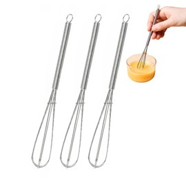 Whisks Stainless Steel Mini Wire Whisks Set of 3 Portable Stainless Steel Kitchen Tiny Whisk Egg Beater with Thick Wire for Cooking Blending Whiping Beating Stirring