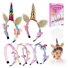 BLISSIQUEE Girls Hair Accessories for Unicorn Gifts,Make Your Own Headbands for Girls Rainbow Head band Kits for Cosplay Parties Dress-Up,6PCS DIY Headband Making Kit Arts and Crafts for Kids Age 5+