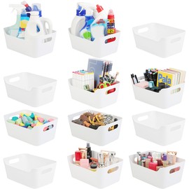 Tiawudi 12 Pack Storage Bins, Plastic Storage Containers, Multi-Use White Organizer Bins for Cabinet, Pantry, Drawer, Closet, Countertop or Shelves