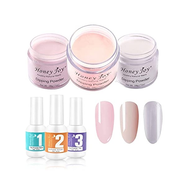 6 in 1 Tool Kits 28g/Box Nude Pink Dipping Powder Without Lamp Cure Nails Dip Powder Summer Gel Nail Color Powder Natural Dry (Clear Pink, 8, Clear)