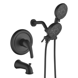 INAGE Matte Black Shower Faucet Set with Tub Spout, Dual Shower System with Tub Spout 2 in 1 Shower Tub Kit with Valve, 3-Way Diverter Tub and Shower Faucet Combo, Single Handle Shower Trim Kit - CS03