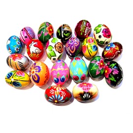 Wooden World Wooden Easter Eggs Set, Hand-Painted, Decoration, 60 x 45 mm, Size of a Chicken Egg, Ideal for Easter
