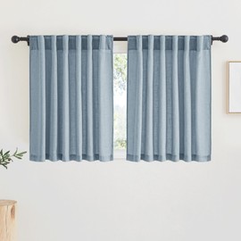 RYB HOME Linen Texture Curtains for Short Window Treatments, Semi Transparent Breathable Fabric Lightweight for Kitchen Bathroom Bedroom, W 52 x L 36 inches, Dusty Blue, 2 Panels