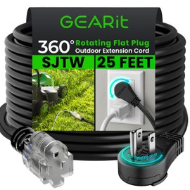 GEARit 360 Rotating Plug Heavy Duty Indoor/Outdoor Extension Cord 25 ft - 13 Amp Weatherproof Power Cable for Outdoor Landscaping, Lights, ETL Certified