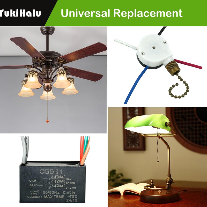 YukiHalu Ceiling Fan Pull Chain Switch 3 Speed 4 Pre-Installed