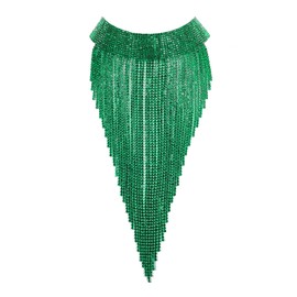 Flyonce Rhinestone Crystal Statement Necklace for Women, Tassel Bib Choker Collar Chunky Costume Jewelry for Party Prom Green