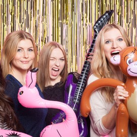 Relaxdays Party Curtains Set of 2, Party Decoration for Birthday & Wedding, Metallic, Thread Curtain, Glitter, 100 x 250 cm, Gold