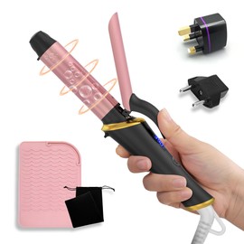 Ukliss Mini Curling Iron for Short Hair - 1 inch Travel Curling Iron Dual Voltage, Fast Heating in 30s, 5 Temp Settings, Auto Shut-Off, Small Barrel for Bouncy Curls, With EU/UK Adapter (Black-Travel)