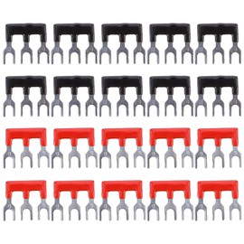 VILLCASE 20pcs 3-Postion Jumper Block Terminal Strips, Fork Type Terminal Jumper Block Wire Connector Barrier Strip with Pre Insulated, Black and Red