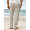 AKEFUN Mens Summer Casual Linen Pants Beach Elastic Drawstring Waistband